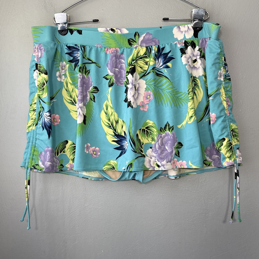 Cacique Swim Skirt Plus Size 24 Blue Floral Ruched Tankini Bottom Beach Summer